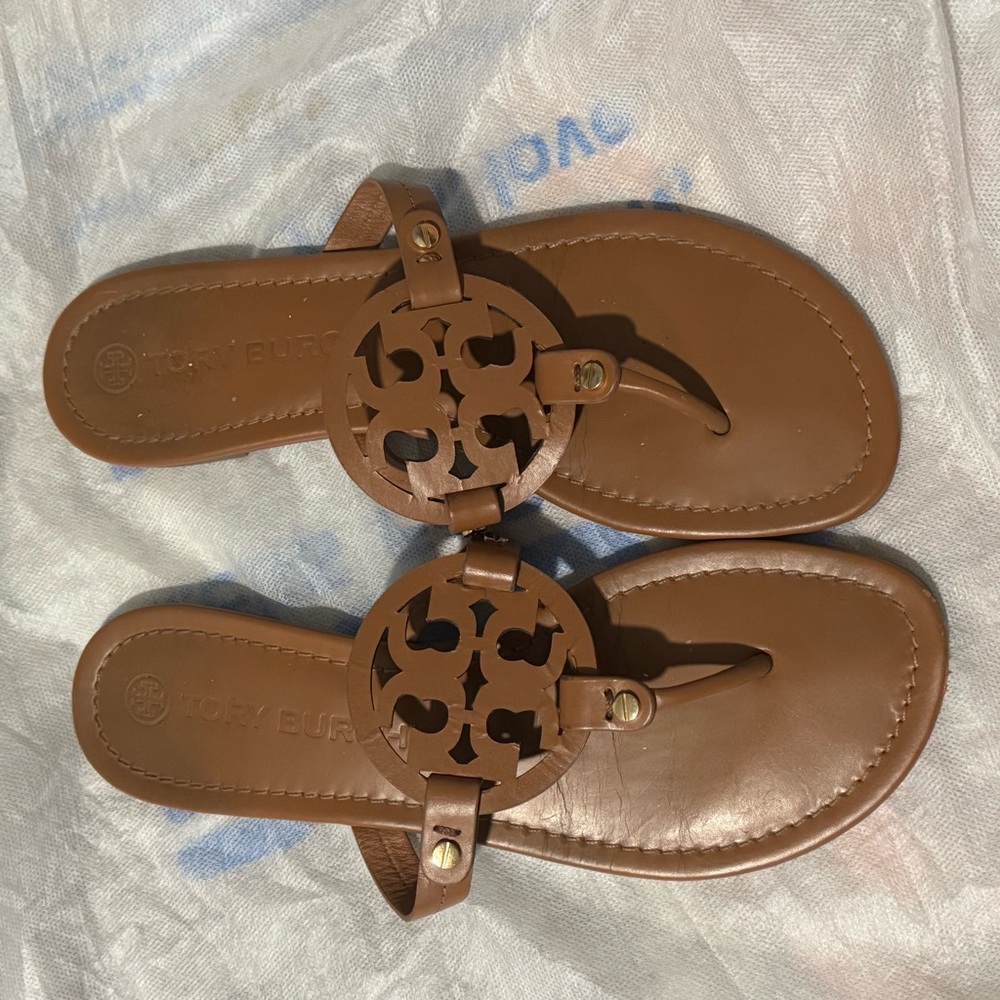 Tory Burch Tan Sandals with Logo Detail